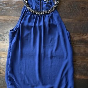 Express Blue Sleeveless Blouse with Embelished Neckline XS Worn Once Beautiful!!